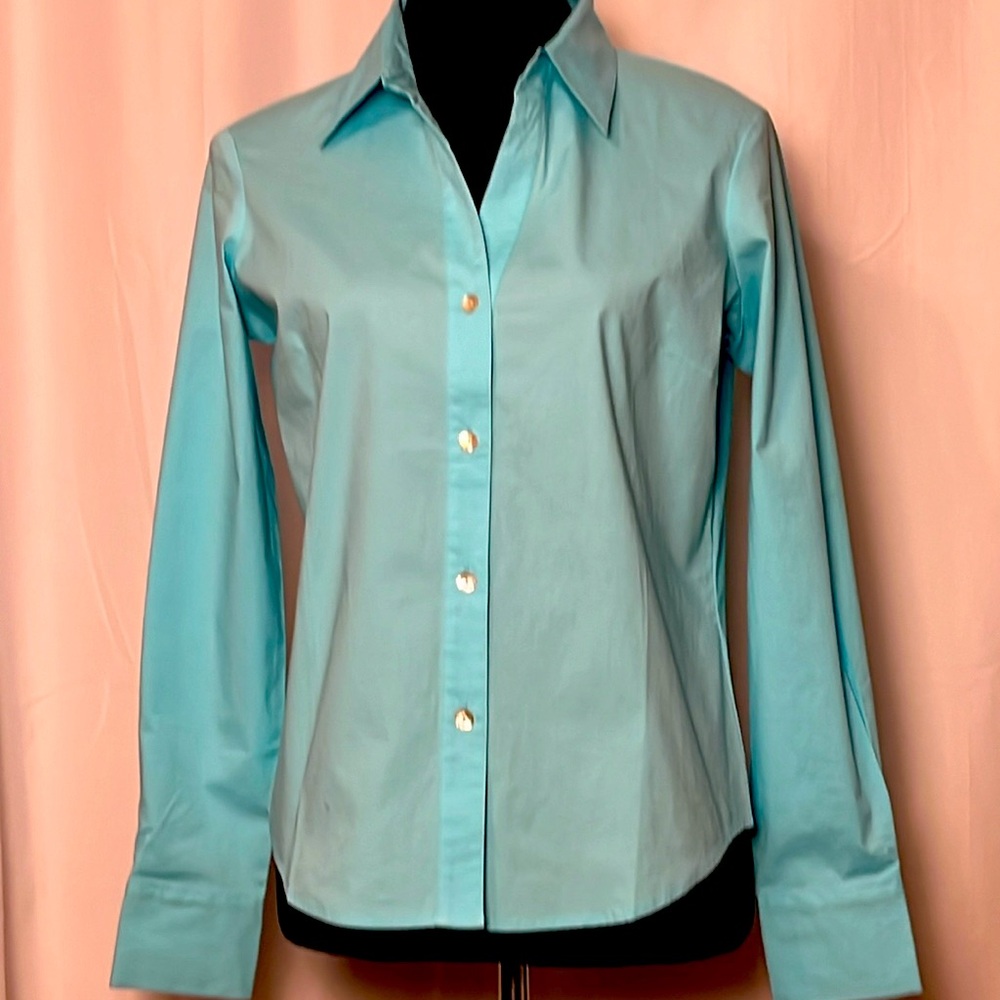 Somewhere (France) fitted dress shirt with abalone buttons. NEt! Size 6-8 US